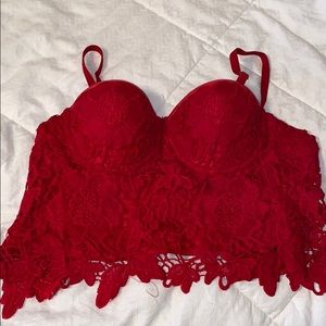 Red lace crop top